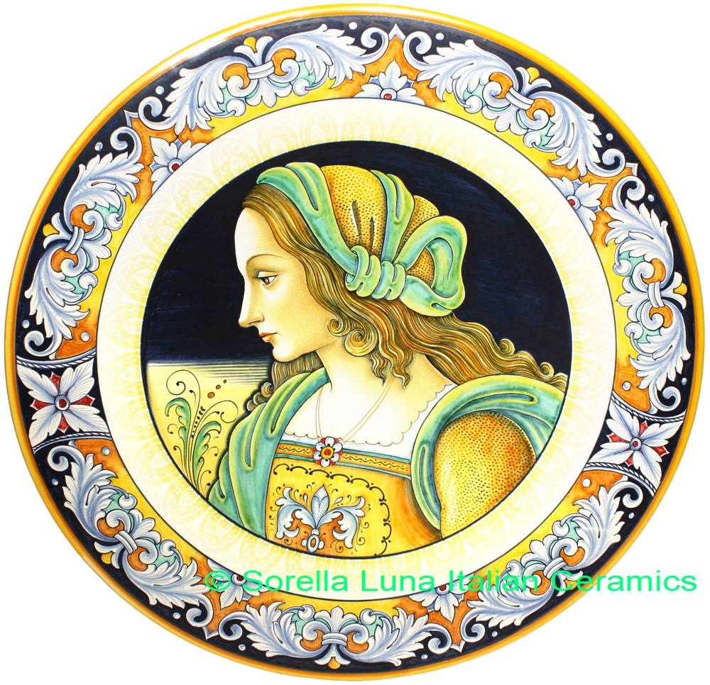 Italian Deruta Majolica Ceramic Portrait Plate | 52cm