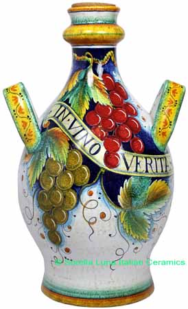 Ceramic Maiolica Handled Bottle Centerpiece Grapes 50cm