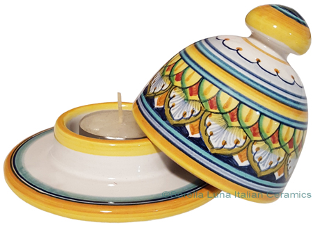 Ceramic Majolica Covered Candle Yellow White Red Vario 10cm