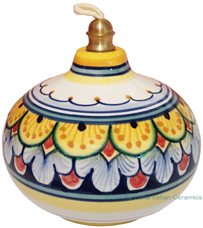 Ceramic Majolica Oil Lamp 1206 11 Yellow Blue