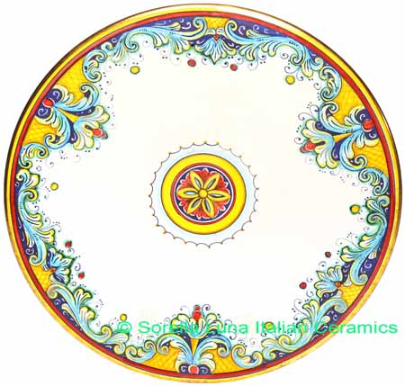 Ceramic Majolica Plate DR Oro Gold White 739 35cm