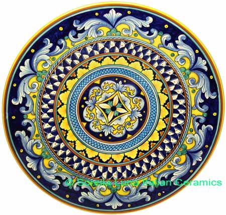 Ceramic Majolica Plate G04 Yellow Cobalt Blue 42cm