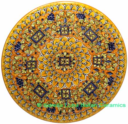 Ceramic Majolica Plate G09 Rectangles Orange Blue 42cm