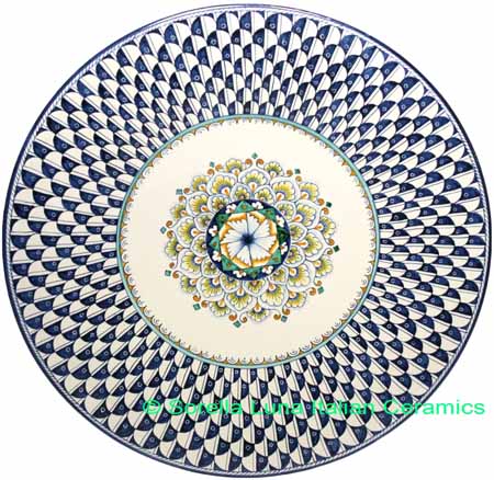 Ceramic Majolica Plate Pavone Blue White NC 42cm