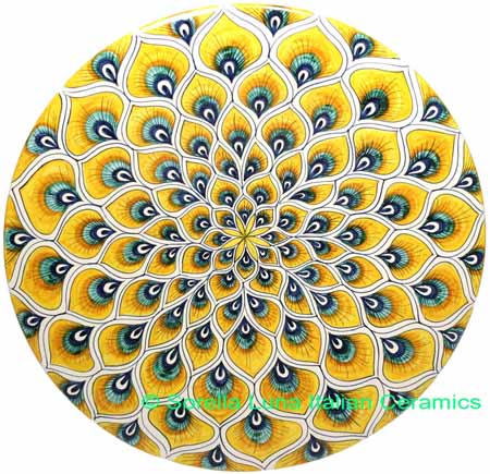 Ceramic Majolica Plate Peacock Yellow MRN 30cm