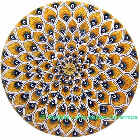 Ceramic Majolica Plate Peacock Yellow MRN 35cm