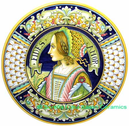 Ceramic Majolica Plate Portrait Female Penne FIDES 42cm