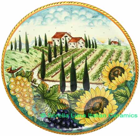Ceramic Majolica Plate Tuscany Grape Country 35cm