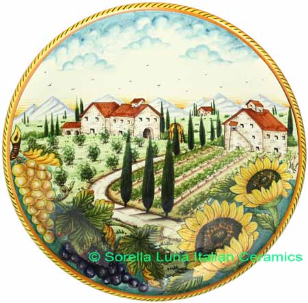 Ceramic Majolica Plate Tuscany Grape Country 42cm