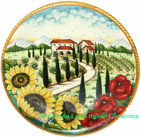 Ceramic Majolica Plate Tuscany Poppy Country 35cm