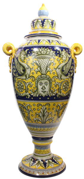 Italian Ceramic Floor Urn - Medieval Blue-Yellow