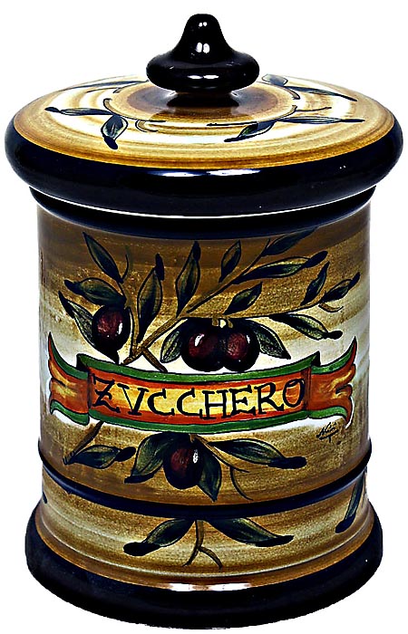 Ceramic Majolica Sugar Jar Tuscan Brown Olive 20cm