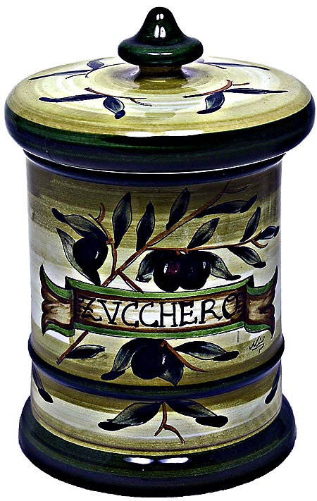 Ceramic Majolica Sugar Jar Tuscan Green Olive 20cm