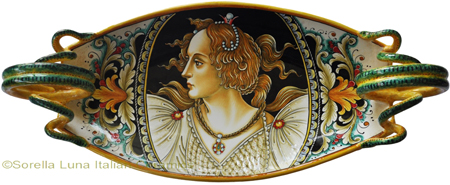 Ceramic Majolica Handled Centerpiece - Botticelli