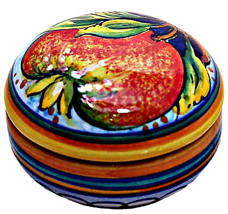 Ceramic Majolica Covered Curved Box Pomegranate 5cm