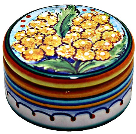Ceramic Maiolica Covered Yellow Flower Cylinder Box 5cm