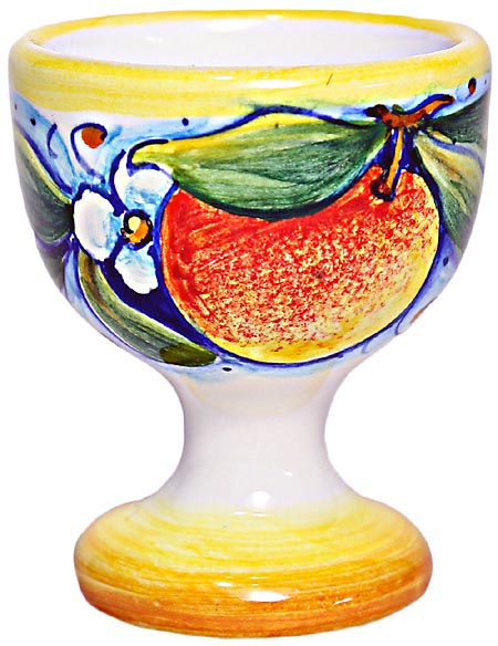 Ceramic Majolica Egg Cup Server Peach Fruit Orange 6cm