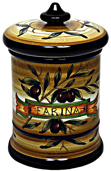 Ceramic Majolica Flour Jar Tuscan Brown Olive 20cm