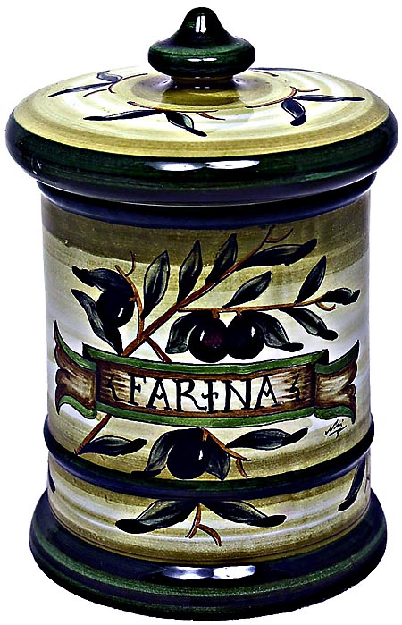 Ceramic Majolica Flour Jar Tuscan Green Olive 20cm