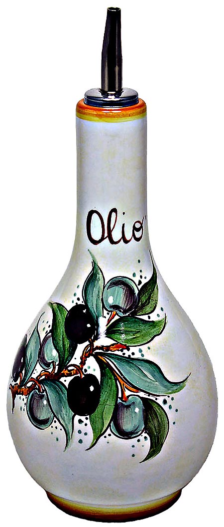 Ceramic Majolica Olive Oil Dispenser Green Black N 20cm
