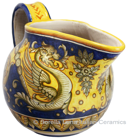 Ceramic Majolica Pitcher Medieval Dragon 46cm