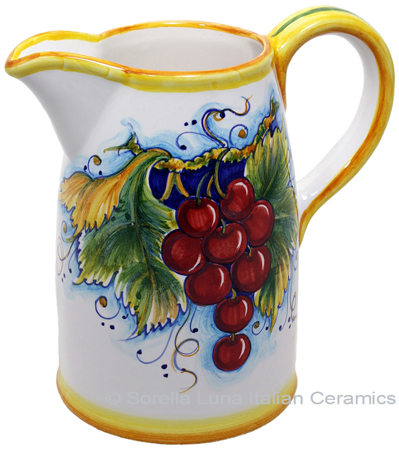 Ceramic Majolica Pitcher Red Grapes 1210 20cm