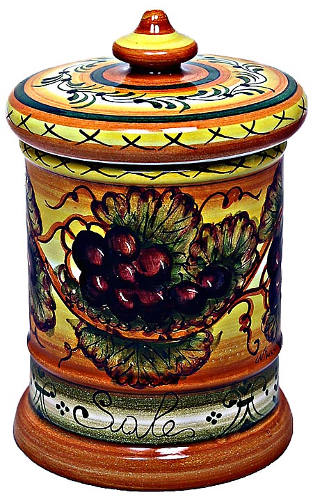 Ceramic Majolica Salt Jar Tuscan Grapes 20cm