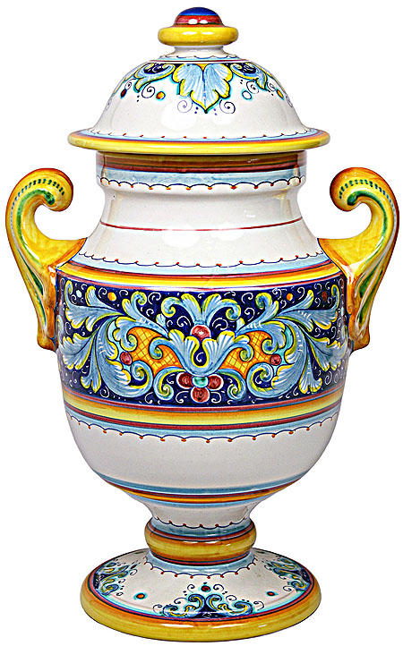 Italian Ceramic Centerpiece Urn - Deruta Ricco/Acanthus