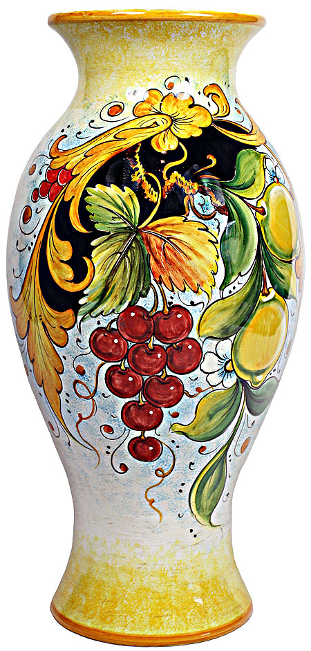 Deruta Italian Ceramic Vase - Lemons and Grapes