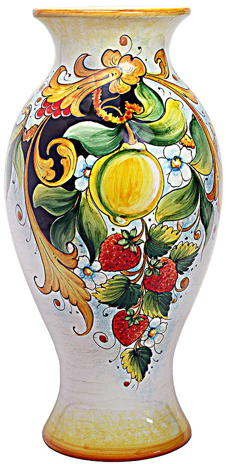 Deruta Italian Ceramic Vase - Lemons and Strawberries