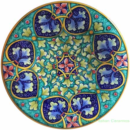 Ceramic Majolica Plate Geometrico Green Blue 25cm