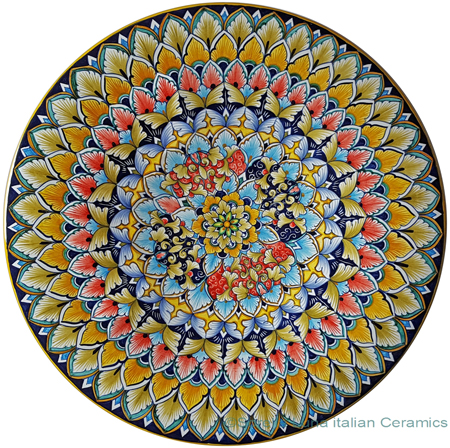Ceramic Majolica Plate - Flower 7 Red Blue 42cm
