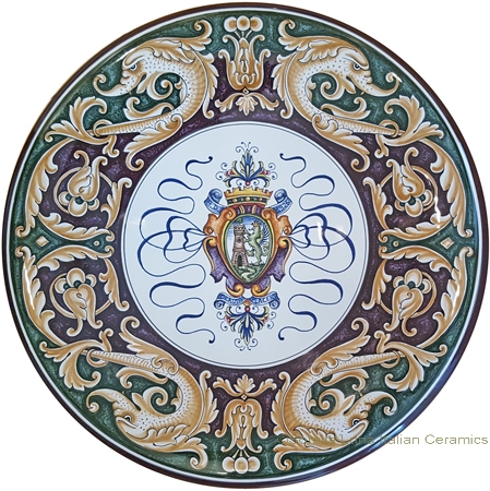 Ceramic Majolica Plate - Castle Shield/Delfini 42cm 