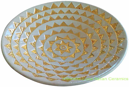 Italian Ceramic Centerpiece Bowl - Creme and Gold