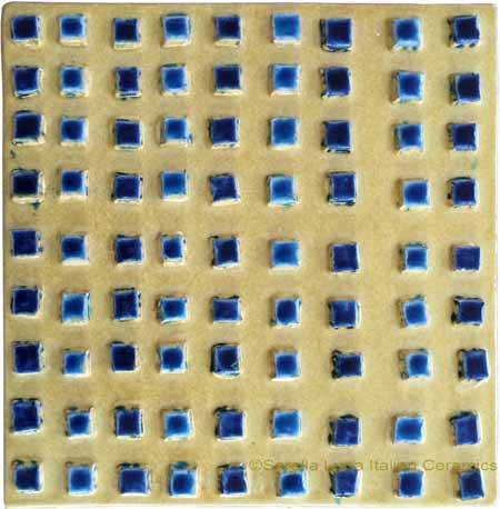 Tile - Gold with Blue Squares