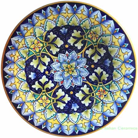 Ceramic Majolica Plate Geometrico Dark Blue 25cm