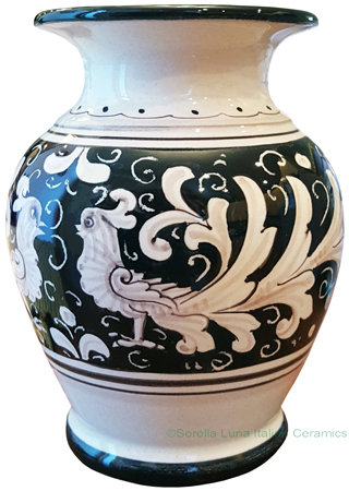 Deruta Italian Ceramic Vase Fondo Nero (Black Doves)