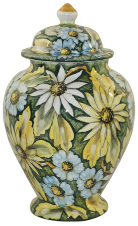 Italian Ceramic Centerpiece Urn - Green Floral