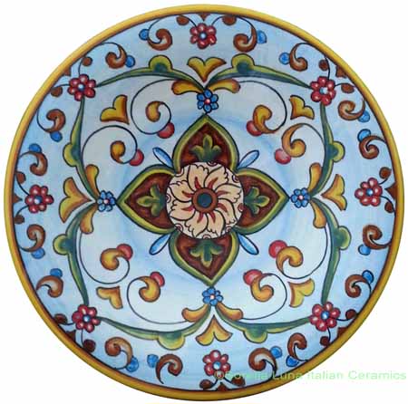 ceramic majolica plate light blue flower 20cm