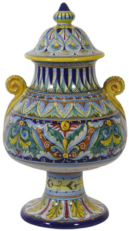 Italian Ceramic Pedestal Centerpiece Urn - Geometrico