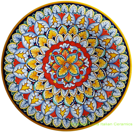 Ceramic Majolica Plate Flower Red 739 30cm