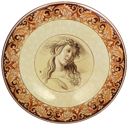 Ceramic Majolica Plate Figure Botticelli Terra Cotta 42cm