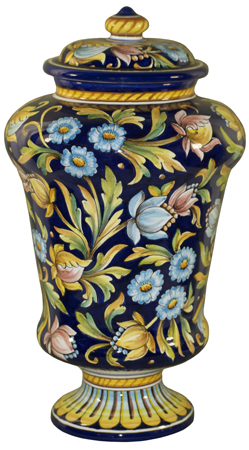 Italian Ceramic Centerpiece Urn - Blue Floral 