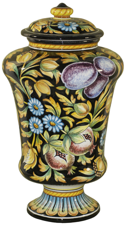 Italian Ceramic Centerpiece Urn - Blue Floral Frutta
