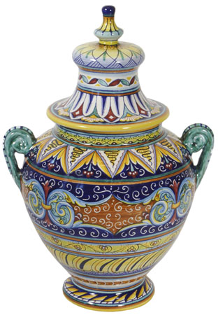 Italian Ceramic Centerpiece Handled Urn - Geometrico 