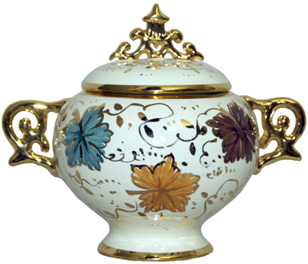 Covered Bowl/Urn - Autumn Leaves Gold Handled Small 
