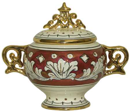 Covered Bowl/Urn - Ruby and Gold Handled Small