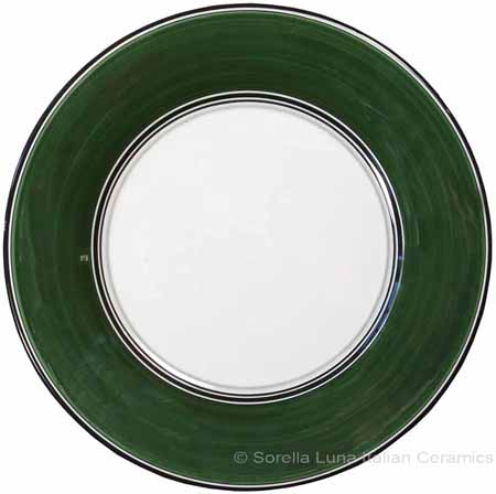 Italian Dinner Plate Black Rim Solid Green