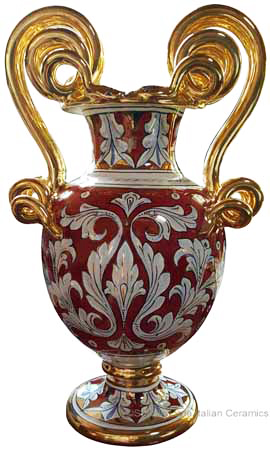Italian Ceramic Vase - Rubino Scroll Handles