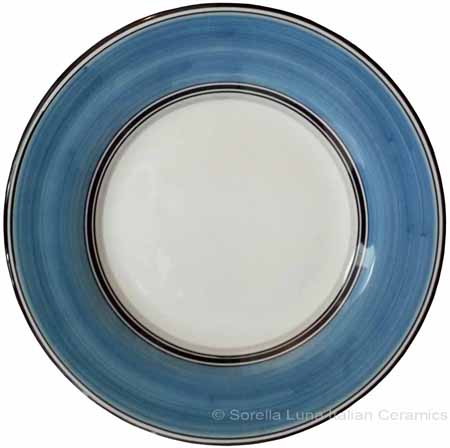 Deruta Italian Salad Plate - Black Rim Solid Light Blue - Platino